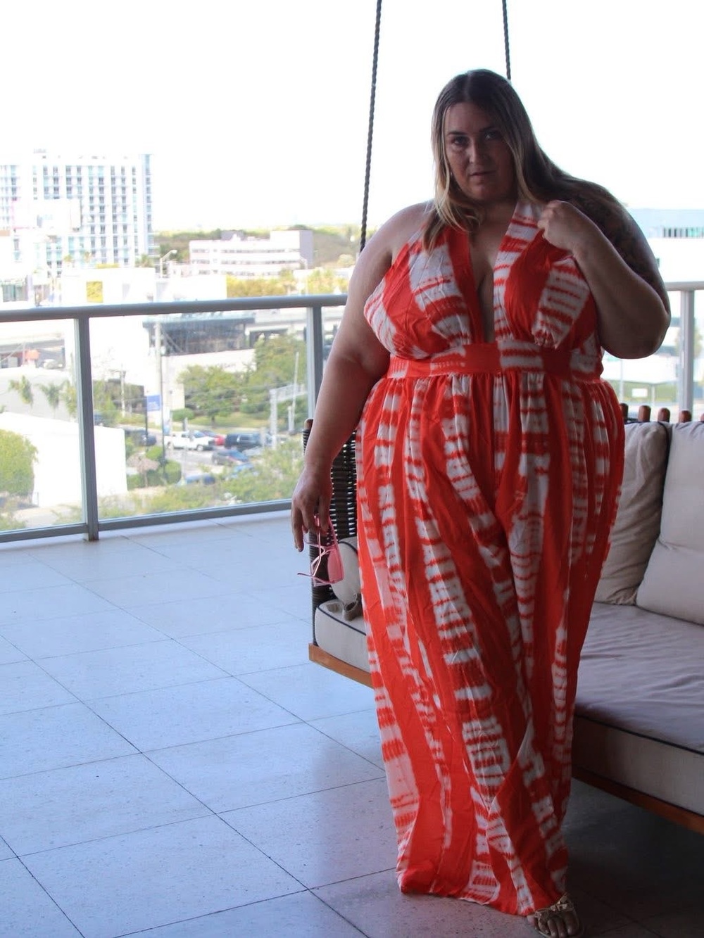 Plus Size Coral Tie-Dye Halter Maxi Dress - Flattering Beach-Ready Style